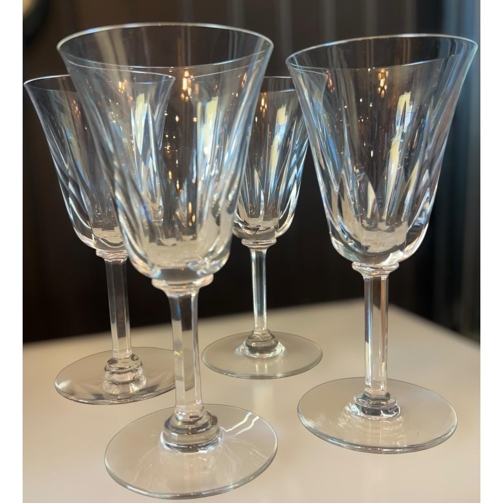 St Louis Cerdagne French Crystal Wine Claret 5 1/2" Stem Goblets Signed Set of 4 - Picture 9 of 15